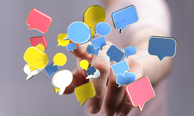 Aufkleber - Interactive network of speech bubbles, representing global communication and interconnectedness.