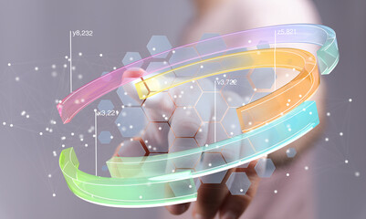 Poster - Abstract image of a hand interacting with a futuristic data visualization.  Perfect for tech, innovation, and data analysis concepts.
