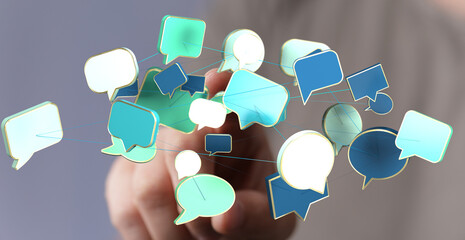 Aufkleber - Seamless communication.  Network of interconnected speech bubbles. Global collaboration.