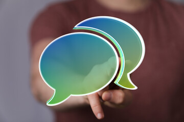 Aufkleber - Abstract image of person interacting with digital speech bubbles,communication, conversation, feedback.