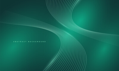 Aufkleber - Abstract dark green vector background with glowing turquoise wavy lines.