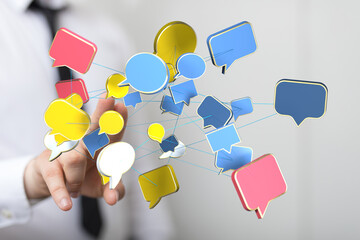 Aufkleber - Abstract image of interconnected speech bubbles symbolizing global communication and networking.