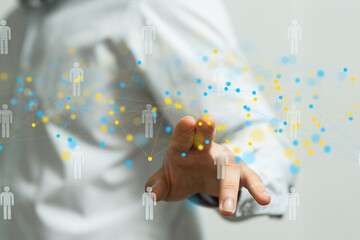 Aufkleber - Hand interacting with digital network, symbolizing teamwork, connection, and global communication.