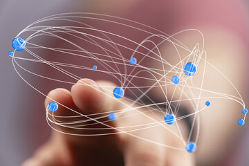Aufkleber - Abstract image of a finger interacting with a digital network.  Represents connection, technology, and global communication.