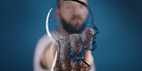 Aufkleber - Abstract image of a digital brain, representing AI, neural networks, and connectivity.