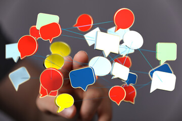 Leinwandbilder - Abstract image of interconnected speech bubbles, representing global communication and networking.