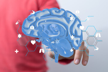 Aufkleber - 3D brain model with medical icons.  Perfect for healthcare, neuroscience, and medical technology.