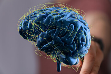 Leinwandbilder - 3D rendering of a human brain with glowing neural pathways.  Perfect for medical, science, or technology concepts.