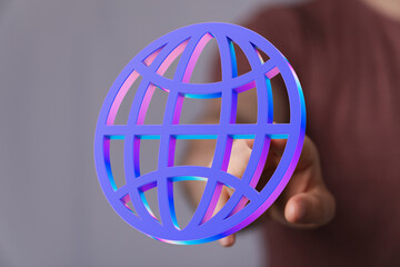 Aufkleber - Abstract image of a person interacting with a 3D holographic globe, symbolizing global connectivity and technology.