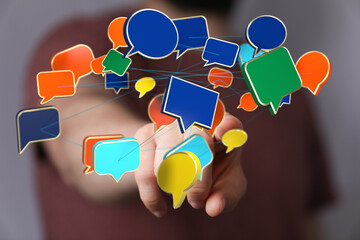 Leinwandbilder - Abstract image of interconnected speech bubbles, representing communication and networking.