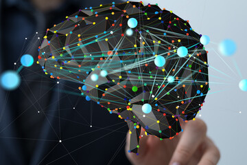 Aufkleber - Abstract brain network concept.  AI, neural network, technology, connection.