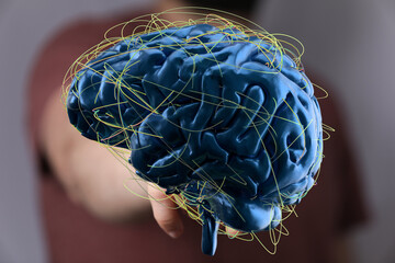 Aufkleber - 3D rendering of human brain with neural network connections.  Perfect for AI, neuroscience, and technology concepts.