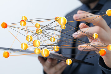 Fototapete - Visual representation of a complex network, data points, and connections. Ideal for tech, business, and communication concepts.