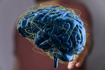 Leinwandbilder - 3D rendering of a human brain with glowing neural connections.  Perfect for neuroscience, AI, or technology concepts.