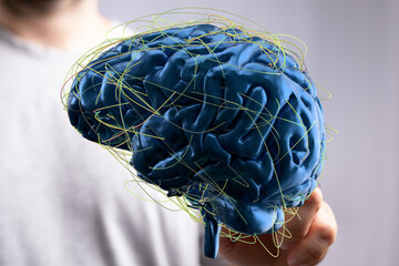 Poster - 3D rendering of a human brain with neural connections.  Perfect for AI, neuroscience, and technology concepts.