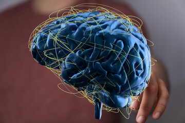 Poster - 3D render of a human brain with glowing neural connections.  Perfect for AI, neuroscience, and technology concepts.