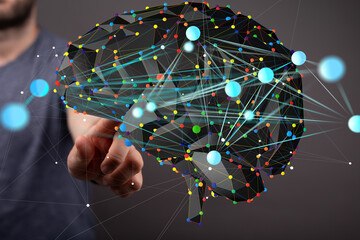 Poster - Abstract digital brain concept.  AI, neural network, technology, data connection.