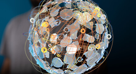Fototapete - Abstract image of a data sphere representing global connections and networks.