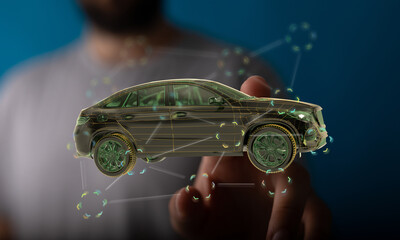 Aufkleber - Futuristic concept of a digital car model, showcasing modern automotive technology and innovation.