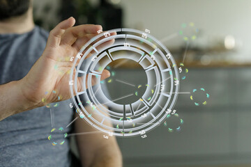 Aufkleber - A person uses a holographic interface to analyze data, showcasing modern technology and data analysis.