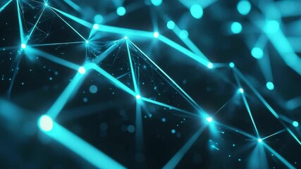 Poster - A digital network of glowing blue nodes and connecting lines in a futuristic, abstract environment.