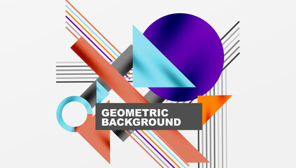 Poster - Abstract geometric composition. Shapes overlap, creating dynamic visual effect. Bright colors dominate neutral background. Modern design element.