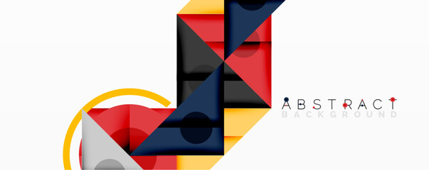 Poster - Geometric shapes overlap, creating vibrant abstract composition. Red, navy, yellow hues dominate white background. Modern design element.