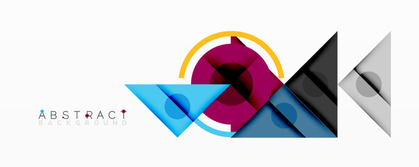 Poster - Modern geometric design. Overlapping shapes create dynamic composition. Bright colors, clean lines, minimalist aesthetic.