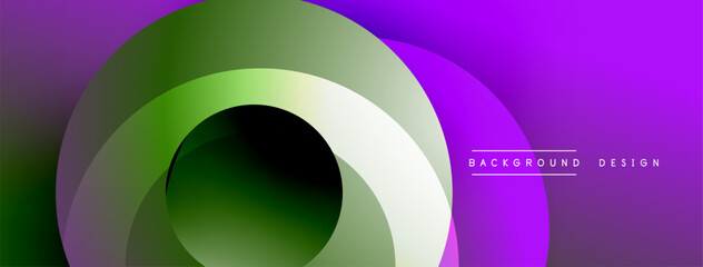 Poster - Abstract vibrant design features overlapping circular shapes. Gradient colors blend purple, green, white creating dynamic visual effect.