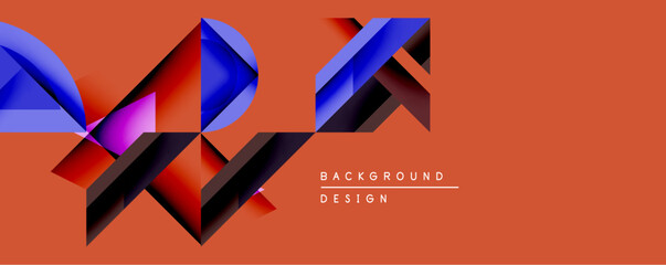 Poster - Abstract geometric shapes overlap, creating dynamic visual effect. Red, blue, purple hues contrast against orange backdrop. Modern design element for backgrounds.