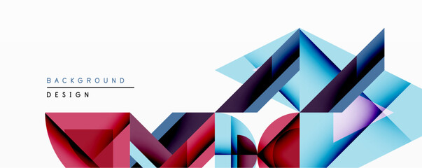 Poster - Abstract geometric composition. Vivid blue, purple, red shapes intersect creating dynamic visual effect. Minimalist design suitable for backgrounds, presentations.