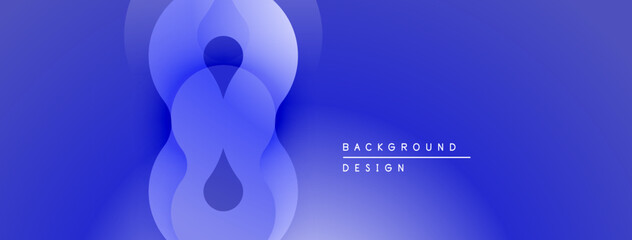 Poster - Abstract blue design features overlapping circles, creating fluid shapes. Gradient effect adds depth, modern aesthetic. Minimalist composition.