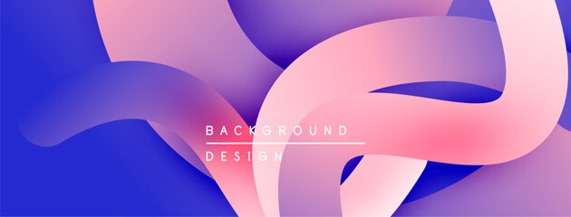 Poster - Abstract fluid shapes blend pinks, blues, purples. Modern design evokes movement, softness, depth. Background features text background, design.
