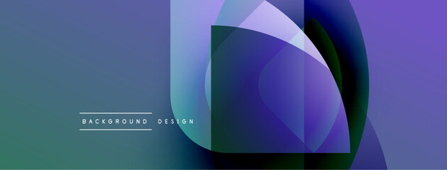 Aufkleber - Abstract background features overlapping shapes, gradients. Blue, purple hues dominate design. Minimalist text present. Modern aesthetic.