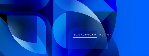 Poster - Abstract blue geometric shapes overlap, creating dynamic modern design. Gradient shades enhance visual depth, sleek presentation.