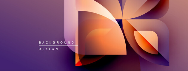 Aufkleber - Abstract geometric shapes overlap, creating vibrant purple, orange gradients. Modern design suggests technology, innovation, fluidity.