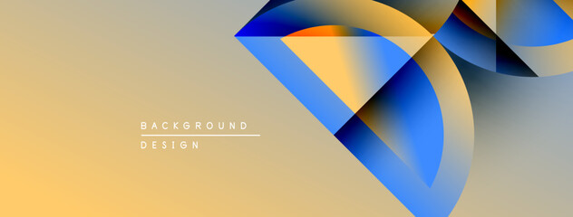 Aufkleber - Abstract geometric shapes overlap, creating dynamic visual effect. Warm yellow blends into cool blue gradients. Minimalist design.