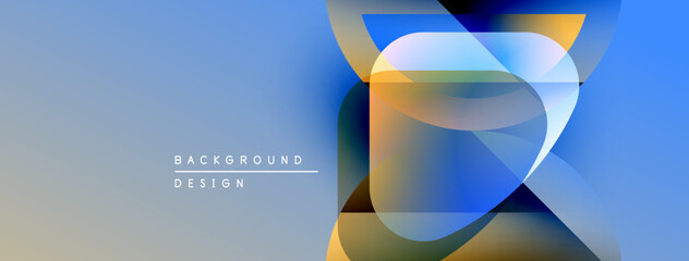 Aufkleber - Abstract geometric shapes overlap, creating vibrant color gradients. Soft blues dominate background, with gold accents. Minimalist design.