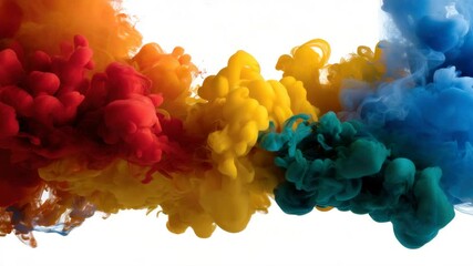 Fototapete - Colorful smoke and ink in water, isolated on a white background. Color explosion concept.