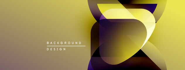 Poster - Abstract geometric shapes overlap, creating dynamic golden gradient background. Minimalist design features text elements.