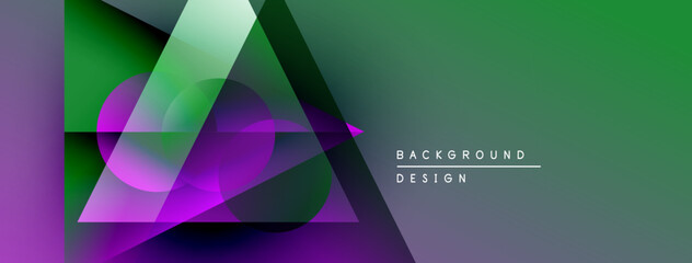 Poster - Abstract geometric shapes overlap, creating vibrant gradients. Green, purple hues dominate design, suggesting modern aesthetic.
