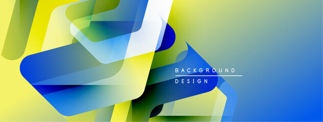 Poster - Abstract geometric shapes overlap, creating vibrant color gradients. Yellows, blues, greens blend smoothly. Modern design element.