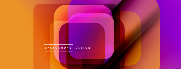 Poster - Abstract geometric shapes overlap, creating vibrant color gradients. Modern design features warm tones, orange, purple hues. Background element.