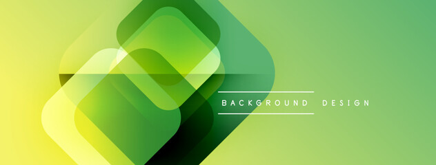 Poster - Abstract geometric shapes overlap, creating vibrant green, yellow gradients. Modern design element for backgrounds, presentations.