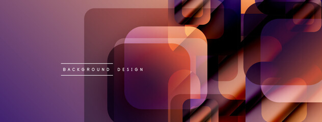 Aufkleber - Abstract geometric shapes overlap, creating vibrant purple, orange gradients. Modern design suitable for digital backgrounds, presentations.