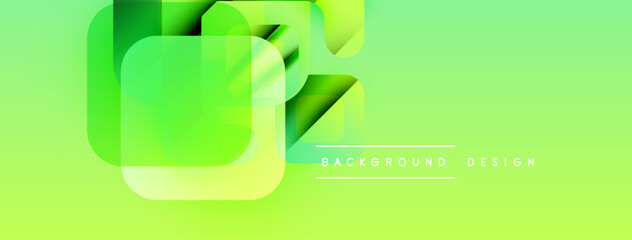 Poster - Abstract green gradient design. Overlapping squares create dynamic visual effect. Light yellow highlights add depth, texture.
