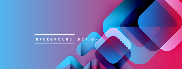 Aufkleber - Abstract gradient background features overlapping rounded squares. Blue transitions to pink, creating modern visual effect. Text reads background design.
