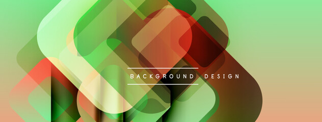 Aufkleber - Abstract geometric shapes overlap. Green, orange hues dominate design. Modern background texture creates visual interest.