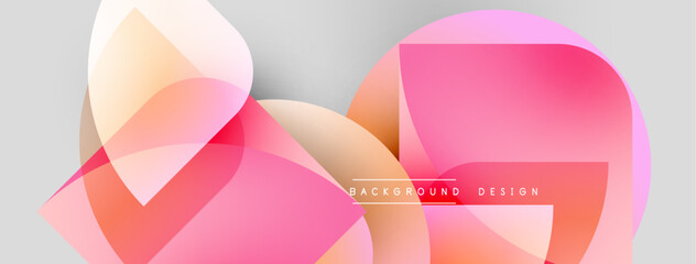 Leinwandbilder - Abstract shapes overlap, creating vibrant pink, orange gradients. Light gray background provides subtle contrast. Modern design element.