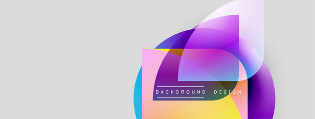 Leinwandbilder - Abstract colorful shapes overlap, creating dynamic background. Modern design features gradients, curves, text elements. Simple, clean aesthetic.